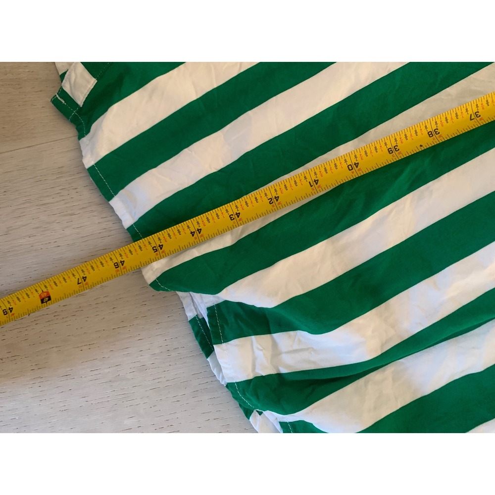 Crown & Ivy Green White Striped Midi Shirt Dress Puff Sleeve Belted Pockets L - Picture 9 of 11